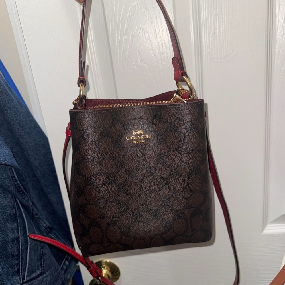 Coach Signature Brown and Red Crossbody Bag